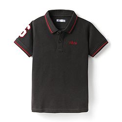 Pine Kids Cotton Knit Half Sleeves Polo T-Shirt with Number Patch - Black