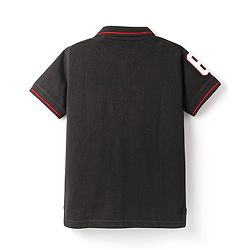 Pine Kids Cotton Knit Half Sleeves Polo T-Shirt with Number Patch - Black