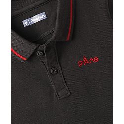 Pine Kids Cotton Knit Half Sleeves Polo T-Shirt with Number Patch - Black