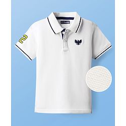 Pine Kids Cotton Knit Half Sleeves Polo T-Shirt with Number Patch - Black