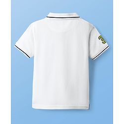 Pine Kids Cotton Knit Half Sleeves Polo T-Shirt with Number Patch - Black