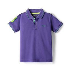 Pine Kids Cotton Knit Half Sleeves Polo T-Shirt with Number Patch - Black