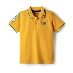 Pine Kids Cotton Knit Half Sleeves Polo T-Shirt with Number Patch - Black