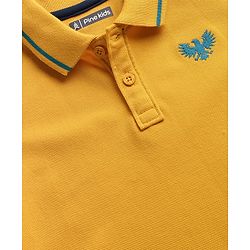 Pine Kids Cotton Knit Half Sleeves Polo T-Shirt with Number Patch - Black