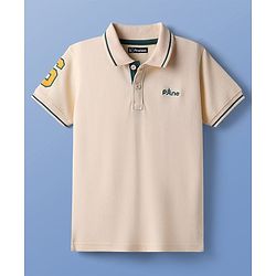 Pine Kids Cotton Knit Half Sleeves Polo T-Shirt with Number Patch - Black