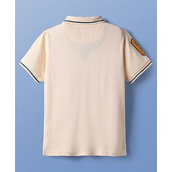 Pine Kids Cotton Knit Half Sleeves Polo T-Shirt with Number Patch - Black