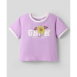 Pine Kids Cotton Knit Half Sleeves T-Shirt with Text Print - Lavender