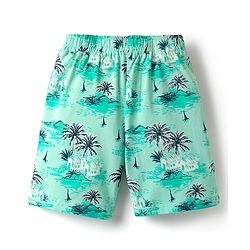 Pine Kids Single Jersey Knit Half Sleeves Night Suit With Tropical Theme Print - Teal Blue