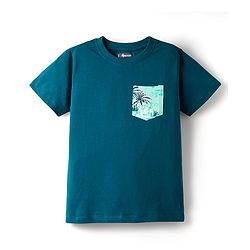 Pine Kids Single Jersey Knit Half Sleeves Night Suit With Tropical Theme Print - Teal Blue