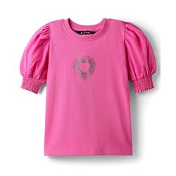Pine Kids Cotton Knit Half Sleeves Top with Heart Design - Fuchsia