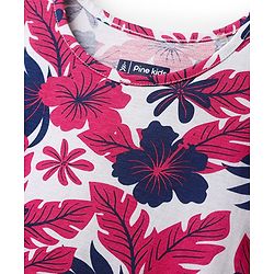 Pine Kids Cotton Knit Half Sleeves Top with Floral Print - Dark Pink