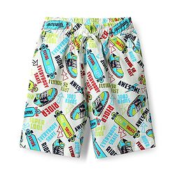 Pine Kids Single Jersey Knit Half Sleeves Shorts Co-Ord Night Suit With Skating Print - Off White