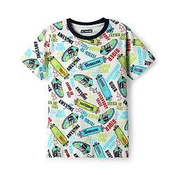 Pine Kids Single Jersey Knit Half Sleeves Shorts Co-Ord Night Suit With Skating Print - Off White