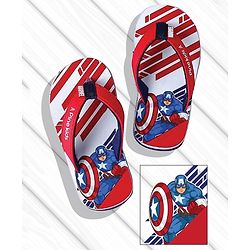 Pine Kids Marvel Slip On Flip Flops With Captain America Print - Red & White
