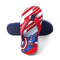 Pine Kids Marvel Slip On Flip Flops With Captain America Print - Red & White