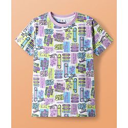 Pine Kids Single Jersey Knit Half Sleeves Co-ords Shorts Night Suit with Skating Print - White