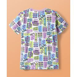 Pine Kids Single Jersey Knit Half Sleeves Co-ords Shorts Night Suit with Skating Print - White