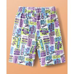 Pine Kids Single Jersey Knit Half Sleeves Co-ords Shorts Night Suit with Skating Print - White