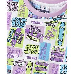 Pine Kids Single Jersey Knit Half Sleeves Co-ords Shorts Night Suit with Skating Print - White