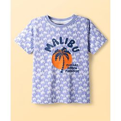 Pine Kids Single Jersey Knit Half Sleeves Short Night Suit With Tropical Theme Print - Blue