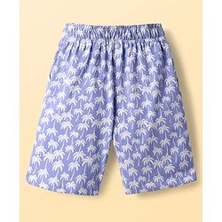 Pine Kids Single Jersey Knit Half Sleeves Short Night Suit With Tropical Theme Print - Blue