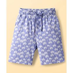 Pine Kids Single Jersey Knit Half Sleeves Short Night Suit With Tropical Theme Print - Blue