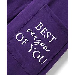 Pine Kids 100% Cotton Full Length Track Pant With Front Pockets & Text Print - Violet