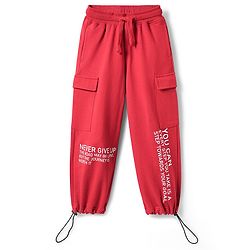 Pine Kids Cotton Knit Full Length Lounge Pant with Typography Print - Red