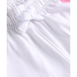 Pine Kids Cotton Knit Full Length Lounge Pant With Cut & Sew Design & Bow Applique - White & Pink