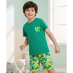 Pine Kids Single Jersey Knit Half Sleeves Shorts Night Suit With Abstract Print - Green