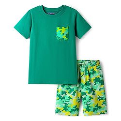 Pine Kids Single Jersey Knit Half Sleeves Shorts Night Suit With Abstract Print - Green