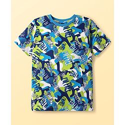 Pine Kids Single Jersey Knit Half Sleeves Co-Ord Night Suit with Im Free Text Print - Green & Blue