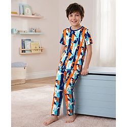 Pine Kids Single Jersey Knit Half Sleeves Co-ords Night Suit With Fish Print - Multicolour