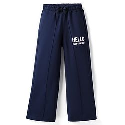 Pine Kids Cotton Knit Full Length Track Pants with Hello Print - Navy Blue