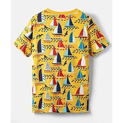 Pine Kids Single Jersey Knit Half Sleeves Co-Ord Night Suit with Boat Print - Yellow