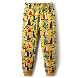 Pine Kids Single Jersey Knit Half Sleeves Co-Ord Night Suit with Boat Print - Yellow