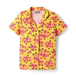 Pine Kids Single Jersey Knit Half Sleeves Co-Ord Night Suit With Floral Print - Gold