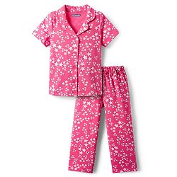 Pine Kids Single Jersey Knit Half Sleeves Co-Ord Night Suit With Star Print - Dark Pink