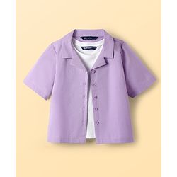 Pine Kids Cotton Woven Half Sleeves Solid Color Shirt Style Top with Inner Tee - Lavender
