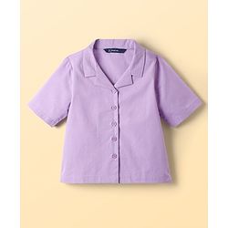 Pine Kids Cotton Woven Half Sleeves Solid Color Shirt Style Top with Inner Tee - Lavender
