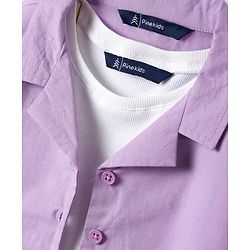 Pine Kids Cotton Woven Half Sleeves Solid Color Shirt Style Top with Inner Tee - Lavender