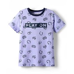 Pine Kids Single Jersey Knit Half Sleeves Co-ords Night Suit with Gaming Theme Print - Light Blue