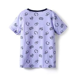 Pine Kids Single Jersey Knit Half Sleeves Co-ords Night Suit with Gaming Theme Print - Light Blue