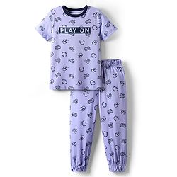 Pine Kids Single Jersey Knit Half Sleeves Co-ords Night Suit with Gaming Theme Print - Light Blue