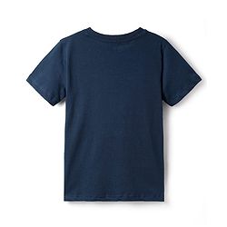 Pine Kids Single Jersey Knit Half Sleeves Night Wear With Text & Star Print - Navy Blue & Grey