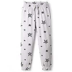 Pine Kids Single Jersey Knit Half Sleeves Night Wear With Text & Star Print - Navy Blue & Grey