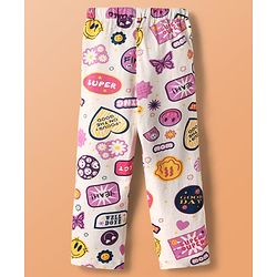 Pine Kids Single Jersey Knit Half Sleeves Co-Ord Night Suit with Whimsical Print - Offwhite & Pink