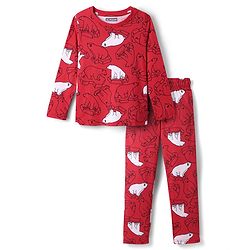 Pine Kids Single Jersey Knit Full Sleeves Co-Ord Night Suit With Polar Bear Print - Red