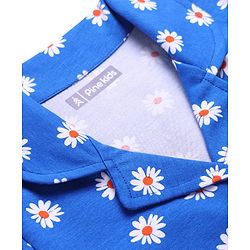 Pine Kids Single Jersey Knit Half Sleeves Co-Ord Night Suit With Floral Print - Blue