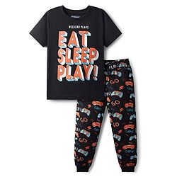 Pine Kids Single Jersey Knit Half Sleeves Night Suit with Text Print - Black